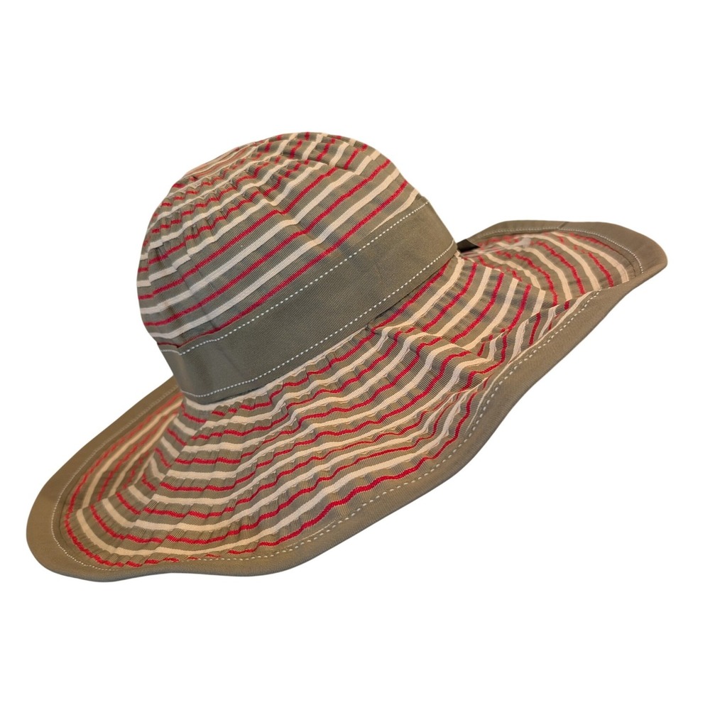 San Diego Hat Company NWT Womens Wide Brim Striped Sun Hat Olive Red Cream